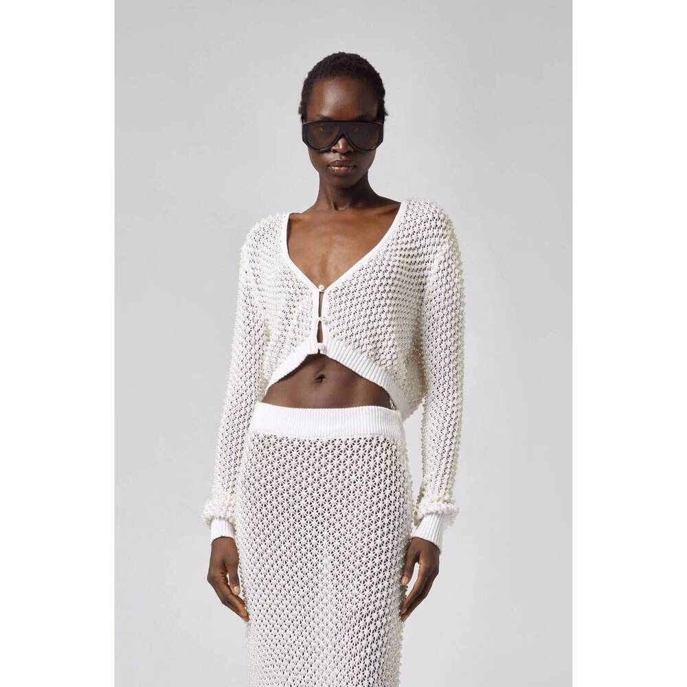 NEW GIUSEPPE DI MORABITO pearl v-neck cardigan in white